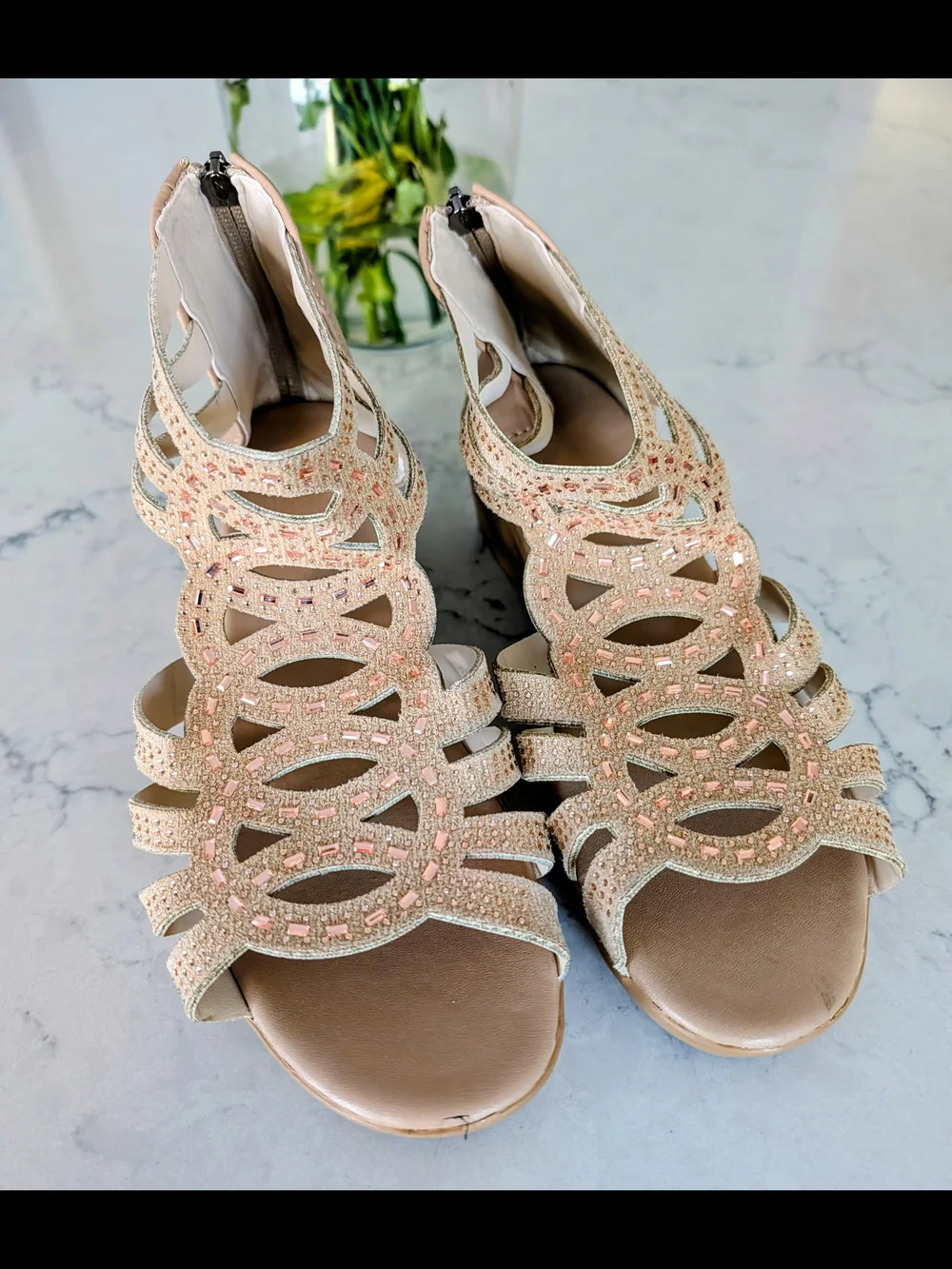 Elegant Beaded Cutout Sandals in Blush